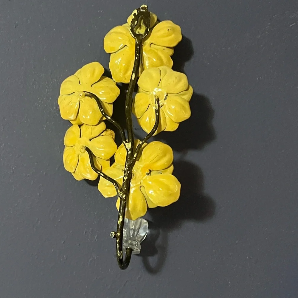 Pier 1 Yellow Floral Metal Wall Hook with Clear Glass Knob